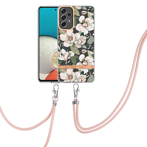 Silicone Candy Rubber Gel Fashionable Pattern Soft Case Cover with Lanyard Strap Y06B for Samsung Galaxy A53 5G White