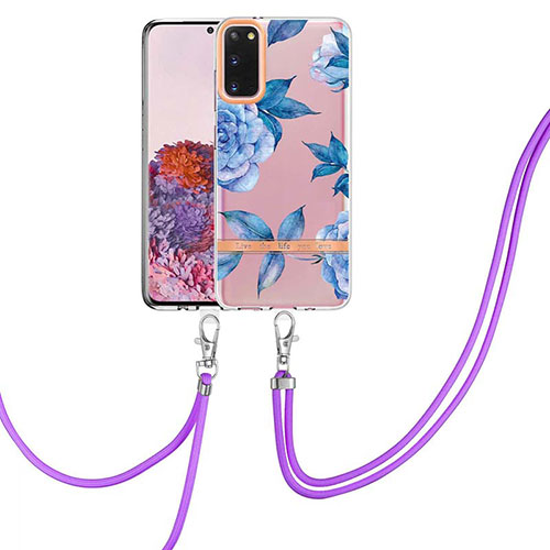 Silicone Candy Rubber Gel Fashionable Pattern Soft Case Cover with Lanyard Strap Y06B for Samsung Galaxy S20 5G Blue