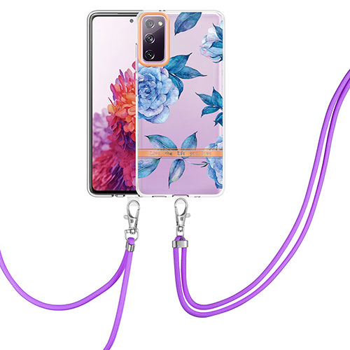 Silicone Candy Rubber Gel Fashionable Pattern Soft Case Cover with Lanyard Strap Y06B for Samsung Galaxy S20 FE 4G Blue