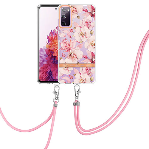 Silicone Candy Rubber Gel Fashionable Pattern Soft Case Cover with Lanyard Strap Y06B for Samsung Galaxy S20 Lite 5G Pink