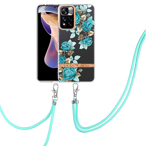 Silicone Candy Rubber Gel Fashionable Pattern Soft Case Cover with Lanyard Strap Y06B for Xiaomi Mi 11i 5G (2022) Cyan