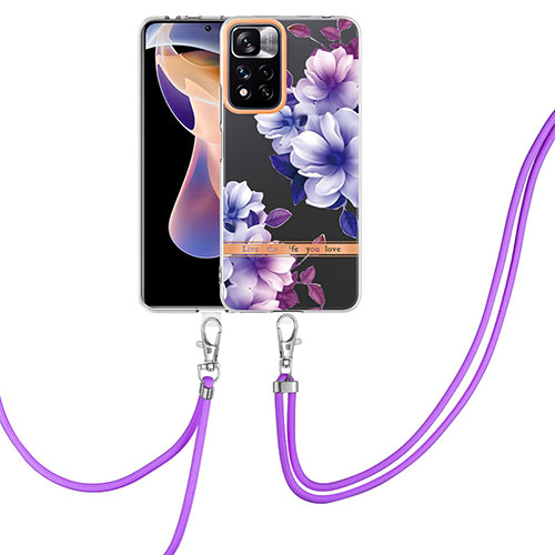 Silicone Candy Rubber Gel Fashionable Pattern Soft Case Cover with Lanyard Strap Y06B for Xiaomi Mi 11i 5G (2022) Purple