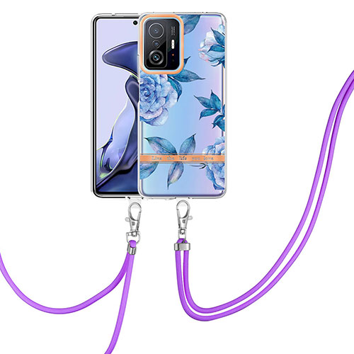 Silicone Candy Rubber Gel Fashionable Pattern Soft Case Cover with Lanyard Strap Y06B for Xiaomi Mi 11T 5G Blue