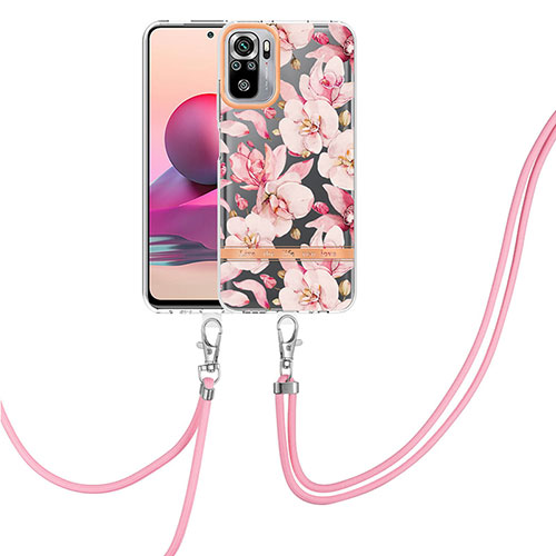 Silicone Candy Rubber Gel Fashionable Pattern Soft Case Cover with Lanyard Strap Y06B for Xiaomi Poco M5S Pink