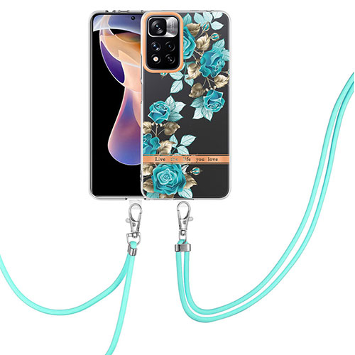 Silicone Candy Rubber Gel Fashionable Pattern Soft Case Cover with Lanyard Strap Y06B for Xiaomi Poco X4 NFC Cyan