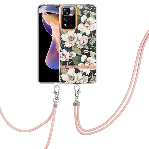 Silicone Candy Rubber Gel Fashionable Pattern Soft Case Cover with Lanyard Strap Y06B for Xiaomi Poco X4 NFC White