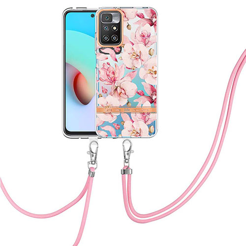 Silicone Candy Rubber Gel Fashionable Pattern Soft Case Cover with Lanyard Strap Y06B for Xiaomi Redmi 10 (2022) Pink