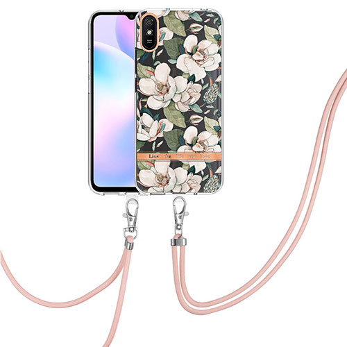 Silicone Candy Rubber Gel Fashionable Pattern Soft Case Cover with Lanyard Strap Y06B for Xiaomi Redmi 9i White