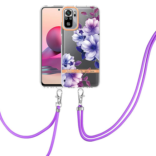 Silicone Candy Rubber Gel Fashionable Pattern Soft Case Cover with Lanyard Strap Y06B for Xiaomi Redmi Note 10 4G Purple