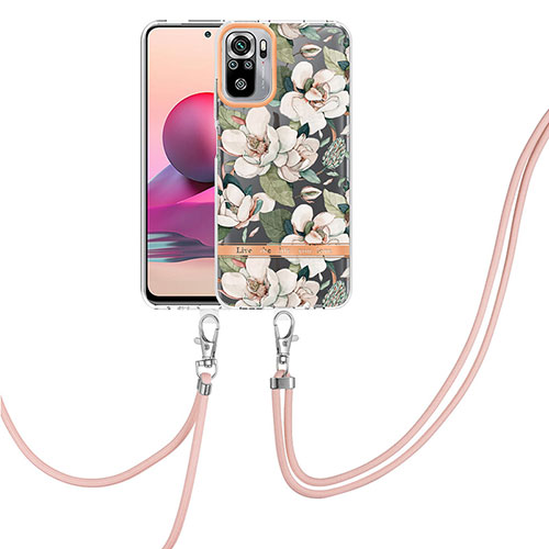 Silicone Candy Rubber Gel Fashionable Pattern Soft Case Cover with Lanyard Strap Y06B for Xiaomi Redmi Note 10 4G White