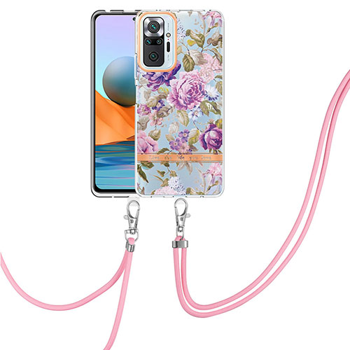 Silicone Candy Rubber Gel Fashionable Pattern Soft Case Cover with Lanyard Strap Y06B for Xiaomi Redmi Note 10 Pro 4G Clove Purple