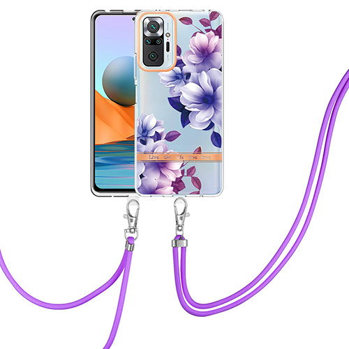 Silicone Candy Rubber Gel Fashionable Pattern Soft Case Cover with Lanyard Strap Y06B for Xiaomi Redmi Note 10 Pro 4G Purple