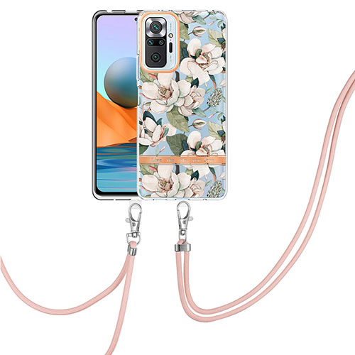 Silicone Candy Rubber Gel Fashionable Pattern Soft Case Cover with Lanyard Strap Y06B for Xiaomi Redmi Note 10 Pro 4G White