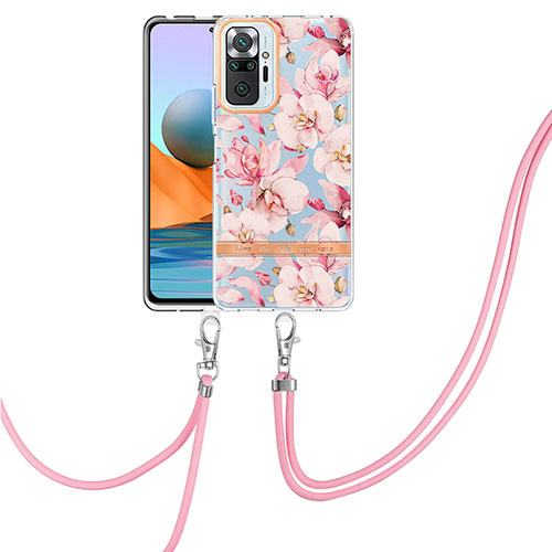 Silicone Candy Rubber Gel Fashionable Pattern Soft Case Cover with Lanyard Strap Y06B for Xiaomi Redmi Note 10 Pro Max Pink