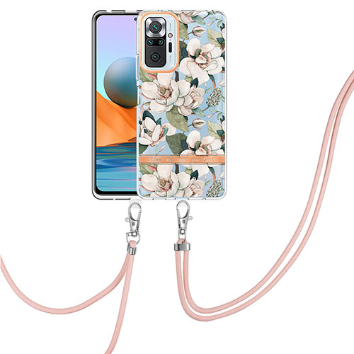 Silicone Candy Rubber Gel Fashionable Pattern Soft Case Cover with Lanyard Strap Y06B for Xiaomi Redmi Note 10 Pro Max White