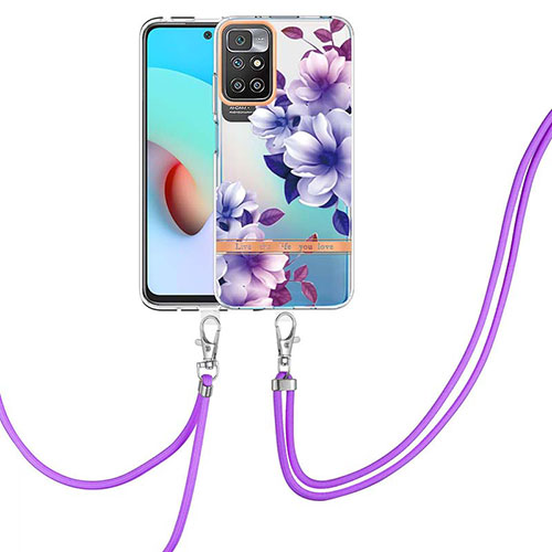 Silicone Candy Rubber Gel Fashionable Pattern Soft Case Cover with Lanyard Strap Y06B for Xiaomi Redmi Note 11 4G (2021) Purple
