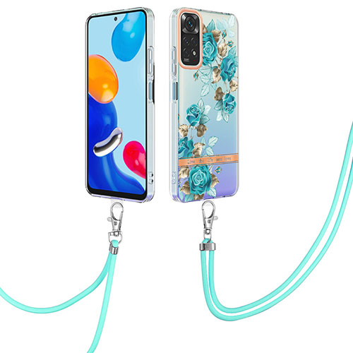 Silicone Candy Rubber Gel Fashionable Pattern Soft Case Cover with Lanyard Strap Y06B for Xiaomi Redmi Note 11 4G (2022) Cyan