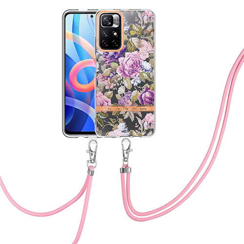 Silicone Candy Rubber Gel Fashionable Pattern Soft Case Cover with Lanyard Strap Y06B for Xiaomi Redmi Note 11 5G Clove Purple