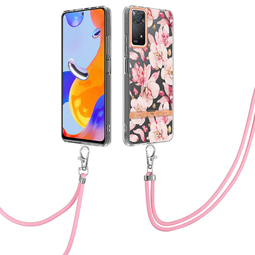 Silicone Candy Rubber Gel Fashionable Pattern Soft Case Cover with Lanyard Strap Y06B for Xiaomi Redmi Note 11 Pro 4G Pink