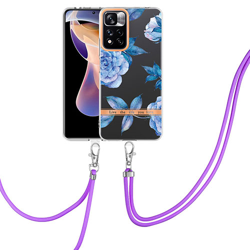 Silicone Candy Rubber Gel Fashionable Pattern Soft Case Cover with Lanyard Strap Y06B for Xiaomi Redmi Note 11 Pro+ Plus 5G Blue