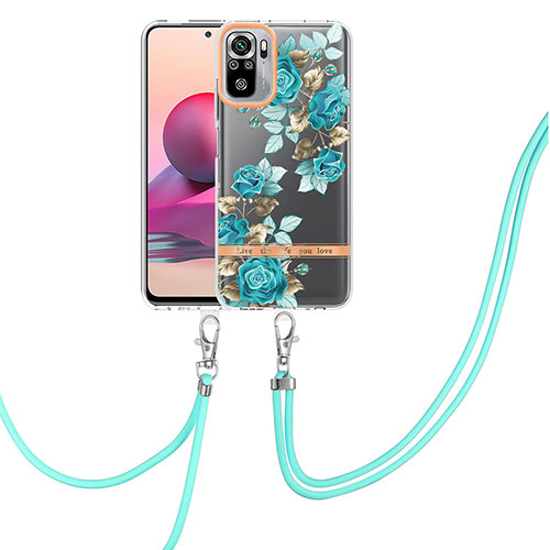 Silicone Candy Rubber Gel Fashionable Pattern Soft Case Cover with Lanyard Strap Y06B for Xiaomi Redmi Note 11 SE India 4G Cyan