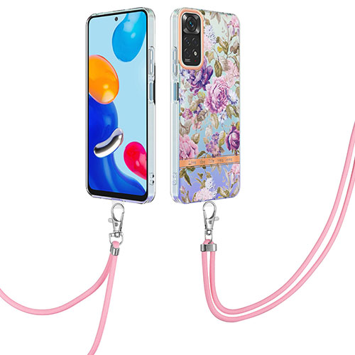 Silicone Candy Rubber Gel Fashionable Pattern Soft Case Cover with Lanyard Strap Y06B for Xiaomi Redmi Note 11S 4G Clove Purple