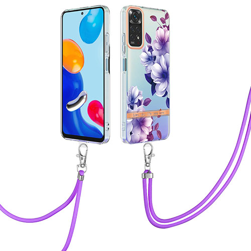 Silicone Candy Rubber Gel Fashionable Pattern Soft Case Cover with Lanyard Strap Y06B for Xiaomi Redmi Note 11S 4G Purple