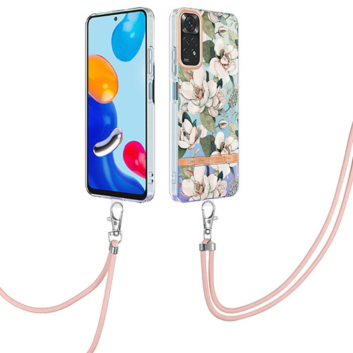 Silicone Candy Rubber Gel Fashionable Pattern Soft Case Cover with Lanyard Strap Y06B for Xiaomi Redmi Note 11S 4G White