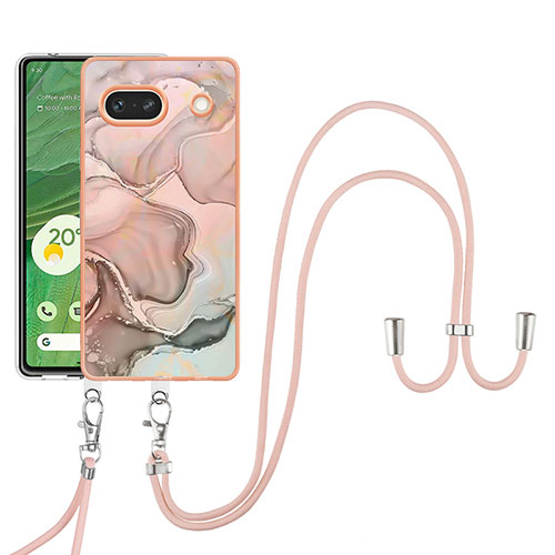 Silicone Candy Rubber Gel Fashionable Pattern Soft Case Cover with Lanyard Strap Y07B for Google Pixel 7a 5G Pink