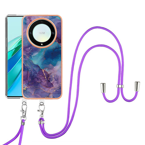 Silicone Candy Rubber Gel Fashionable Pattern Soft Case Cover with Lanyard Strap Y07B for Huawei Honor Magic5 Lite 5G Purple