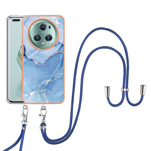 Silicone Candy Rubber Gel Fashionable Pattern Soft Case Cover with Lanyard Strap Y07B for Huawei Honor Magic5 Pro 5G Blue