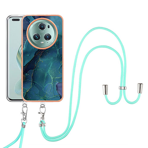 Silicone Candy Rubber Gel Fashionable Pattern Soft Case Cover with Lanyard Strap Y07B for Huawei Honor Magic5 Pro 5G Green