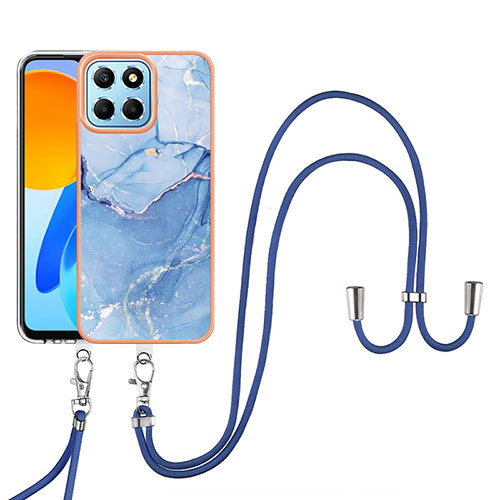 Silicone Candy Rubber Gel Fashionable Pattern Soft Case Cover with Lanyard Strap Y07B for Huawei Honor X6 Blue