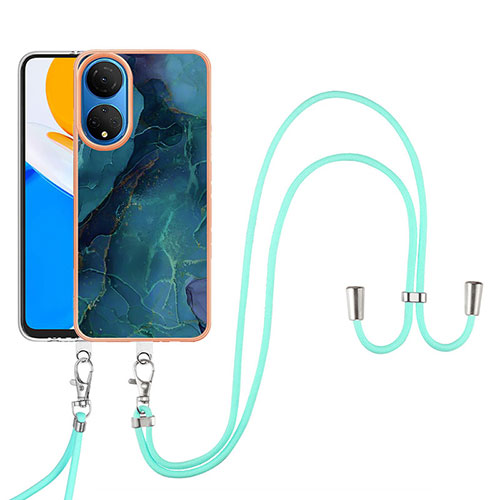 Silicone Candy Rubber Gel Fashionable Pattern Soft Case Cover with Lanyard Strap Y07B for Huawei Honor X7 Green