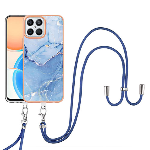 Silicone Candy Rubber Gel Fashionable Pattern Soft Case Cover with Lanyard Strap Y07B for Huawei Honor X8 4G Blue