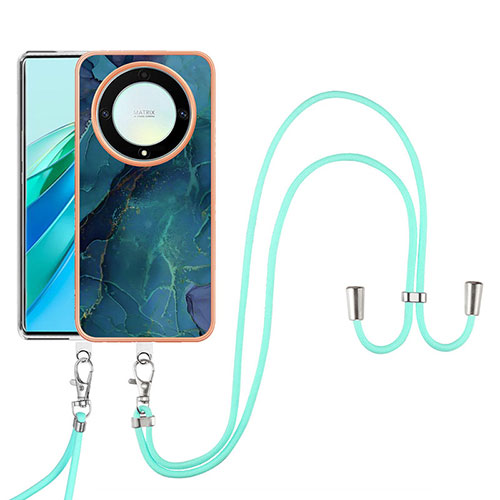 Silicone Candy Rubber Gel Fashionable Pattern Soft Case Cover with Lanyard Strap Y07B for Huawei Honor X9a 5G Green