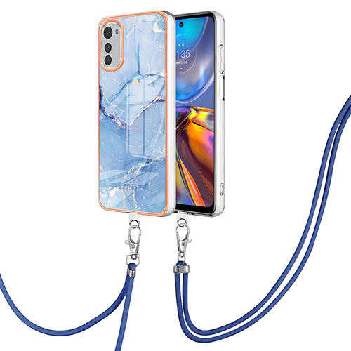 Silicone Candy Rubber Gel Fashionable Pattern Soft Case Cover with Lanyard Strap Y07B for Motorola Moto E32s Blue