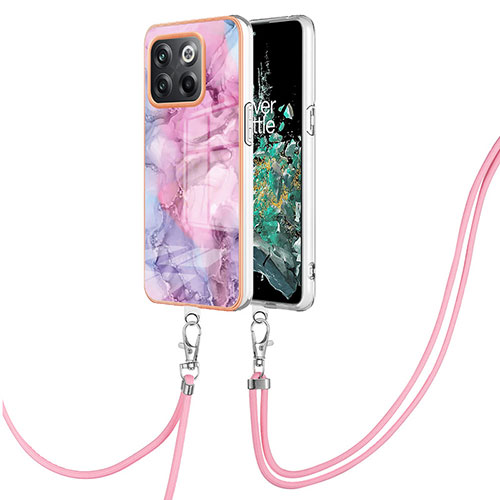 Silicone Candy Rubber Gel Fashionable Pattern Soft Case Cover with Lanyard Strap Y07B for OnePlus Ace Pro 5G Clove Purple