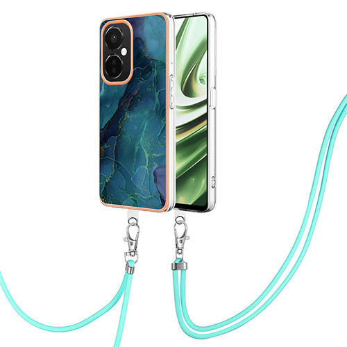 Silicone Candy Rubber Gel Fashionable Pattern Soft Case Cover with Lanyard Strap Y07B for OnePlus Nord CE 3 5G Green