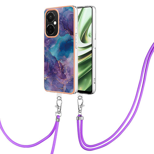 Silicone Candy Rubber Gel Fashionable Pattern Soft Case Cover with Lanyard Strap Y07B for OnePlus Nord CE 3 Lite 5G Purple