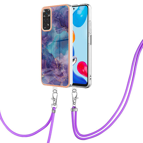 Silicone Candy Rubber Gel Fashionable Pattern Soft Case Cover with Lanyard Strap YB1 for Xiaomi Redmi Note 11 4G (2022) Purple