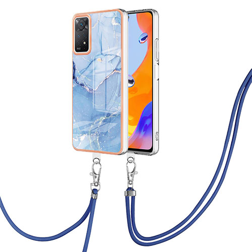 Silicone Candy Rubber Gel Fashionable Pattern Soft Case Cover with Lanyard Strap YB1 for Xiaomi Redmi Note 11 Pro 5G Blue