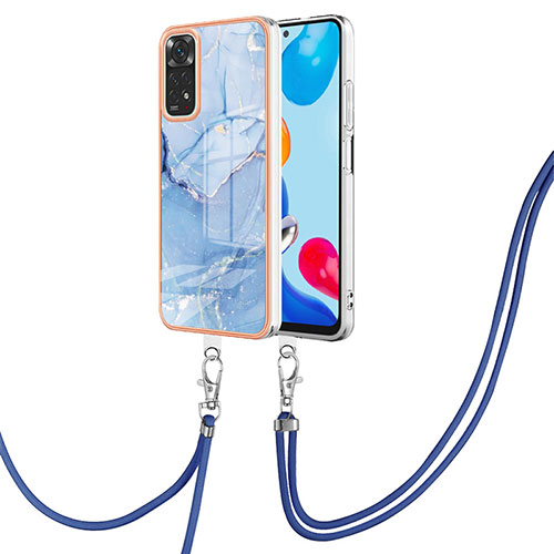 Silicone Candy Rubber Gel Fashionable Pattern Soft Case Cover with Lanyard Strap YB1 for Xiaomi Redmi Note 11S 4G Blue