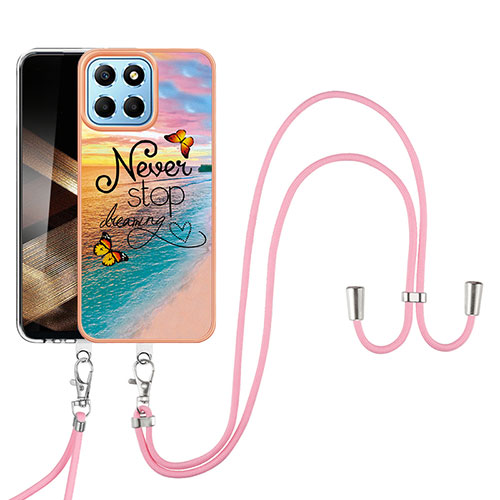 Silicone Candy Rubber Gel Fashionable Pattern Soft Case Cover with Lanyard Strap YB3 for Huawei Honor X8b Mixed