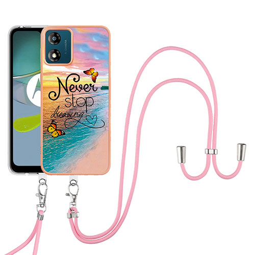 Silicone Candy Rubber Gel Fashionable Pattern Soft Case Cover with Lanyard Strap YB3 for Motorola Moto E13 Mixed