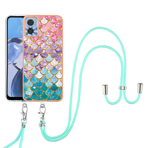 Silicone Candy Rubber Gel Fashionable Pattern Soft Case Cover with Lanyard Strap YB3 for Motorola Moto E22i Colorful