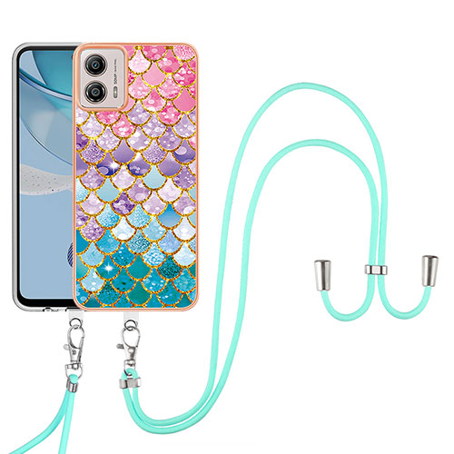 Silicone Candy Rubber Gel Fashionable Pattern Soft Case Cover with Lanyard Strap YB3 for Motorola Moto G53j 5G Colorful