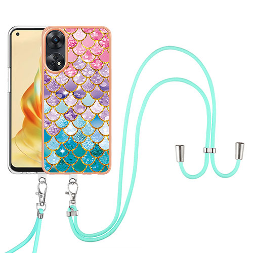 Silicone Candy Rubber Gel Fashionable Pattern Soft Case Cover with Lanyard Strap YB3 for Oppo Reno8 T 4G Colorful