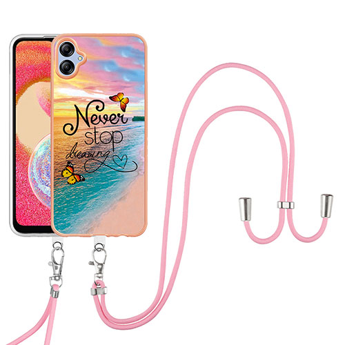 Silicone Candy Rubber Gel Fashionable Pattern Soft Case Cover with Lanyard Strap YB3 for Samsung Galaxy A04 4G Mixed