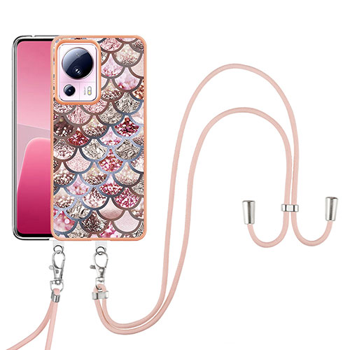 Silicone Candy Rubber Gel Fashionable Pattern Soft Case Cover with Lanyard Strap YB3 for Xiaomi Mi 12 Lite NE 5G Brown